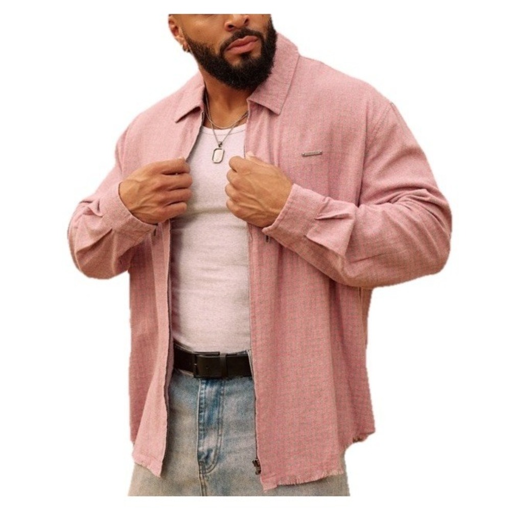 YoungLA Flannel Shirt Zip Up 8081 Country Club Pink Gingham Plaid Men Sz 2XL NWT
